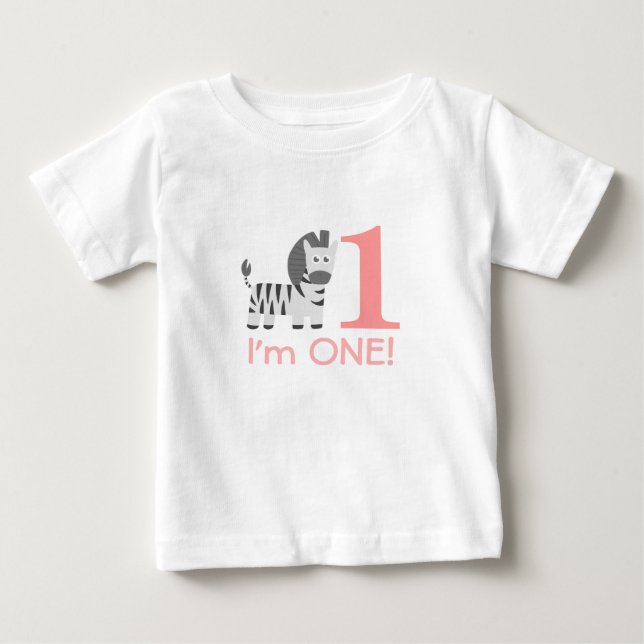 Camiseta De Bebé Primer Cumpleaños, Soy Uno, Cebra Linda (Anverso)