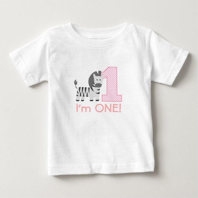 Camiseta De Bebé Primer Cumpleaños, Soy Uno, Cebra Linda (Anverso)