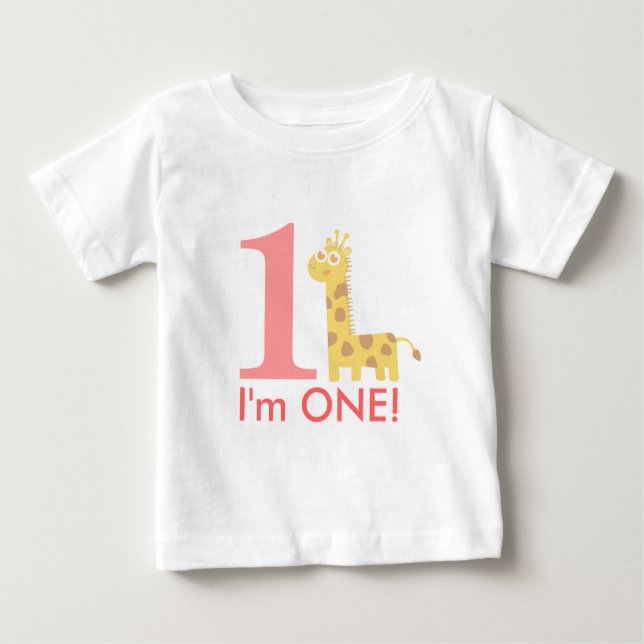 Camiseta De Bebé Primer Cumpleaños, Soy Uno, Jirafa Linda (Anverso)