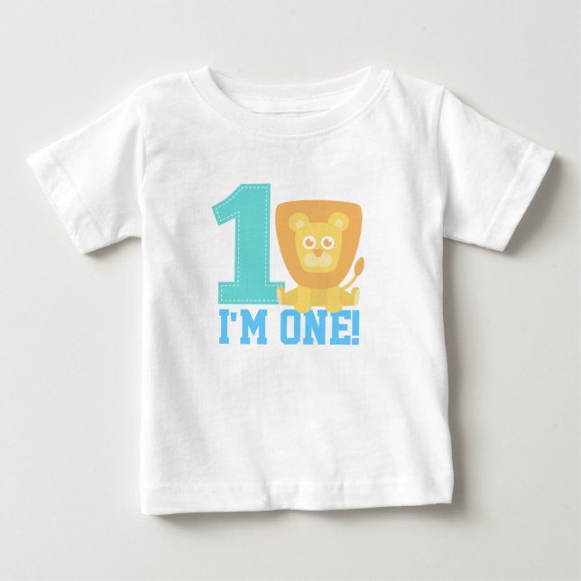 Camiseta De Bebé Primer cumpleaños, soy uno, lión lindo (Anverso)