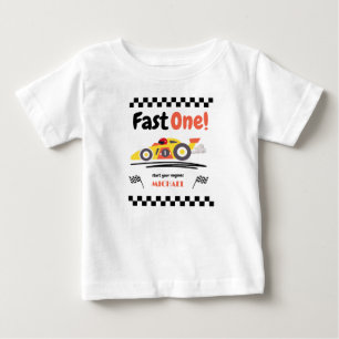 Camiseta De Bebé Primer Cumpleaños Veloz Uno Amarillo Antiguo Coche