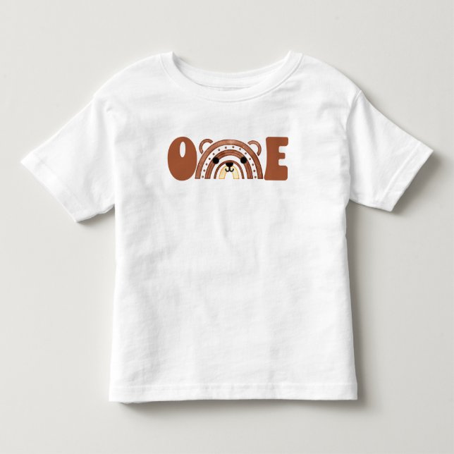 Camiseta De Bebé Primer cumpleaños Woodland Bear Boho Rainbow (Anverso)