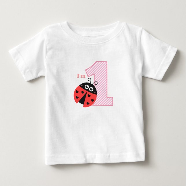 Camiseta De Bebé Primer cumpleaños, yo soy uno, mariquita linda. (Anverso)