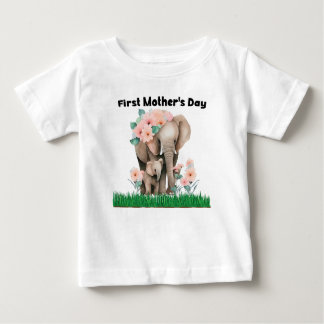 Camiseta De Bebé Primer Día de la Madre lindo elefante