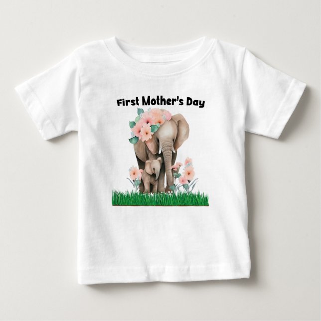 Camiseta De Bebé Primer Día de la Madre lindo elefante (Anverso)