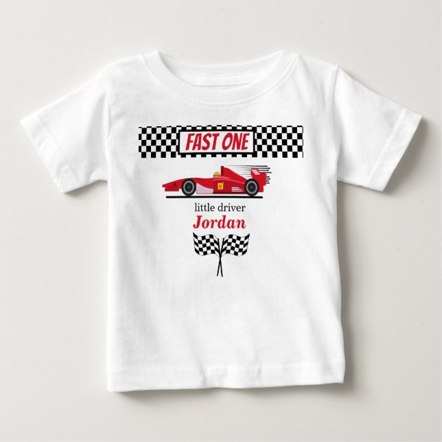 Camiseta De Bebé Primer Día de Nacimiento de Carro Rojo Rápido Uno (Anverso)