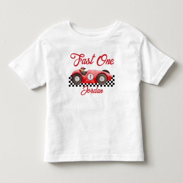 Camiseta De Bebé Primer Día de Nacimiento de Carro Rojo Rápido Uno (Anverso)