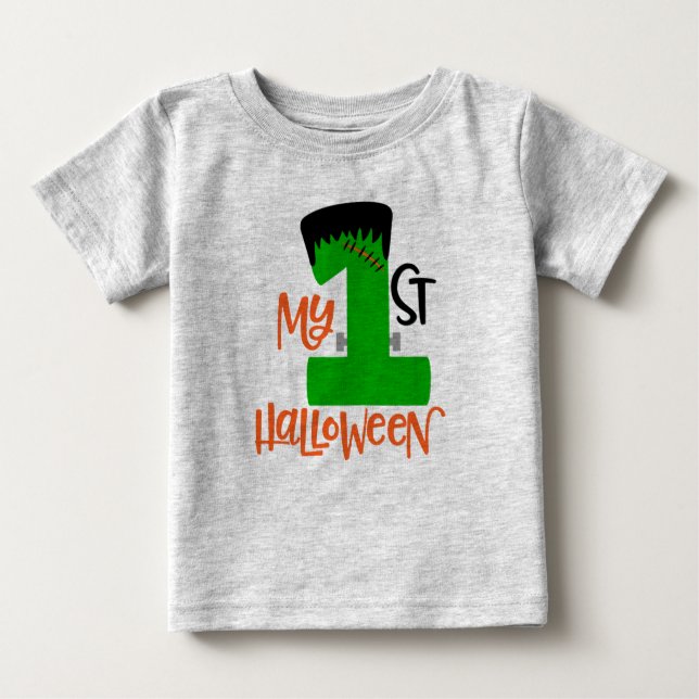 Camiseta De Bebé Primer diseño Frankenstein de Halloween (Anverso)