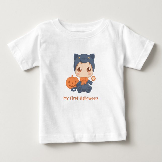 Camiseta De Bebé Primer disfraz de gato negro para bebé de Hallowee (Anverso)