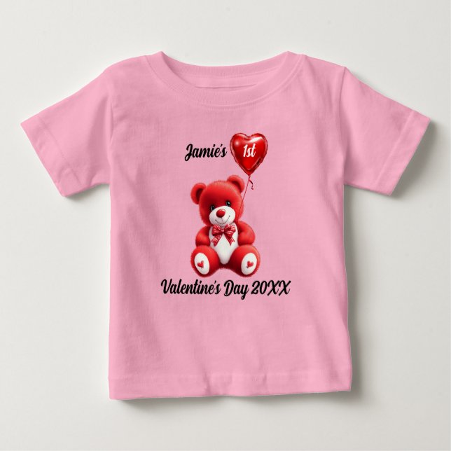 Camiseta De Bebé Primer El día de San Valentín | Oso de Teddy perso (Anverso)