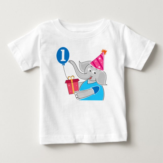 Camiseta De Bebé Primer elefante de cumpleaños con globo (Anverso)