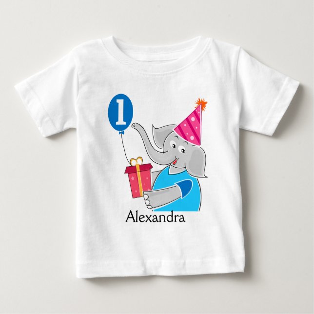 Camiseta De Bebé Primer elefante de cumpleaños con globo (Anverso)