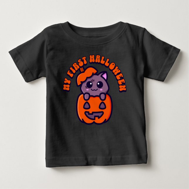 Camiseta De Bebé Primer gato zombi de Halloween (Anverso)