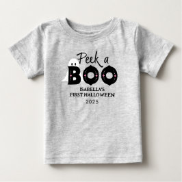 Camiseta De Bebé Primer Halloween del bebé personalizado Peek A Boo