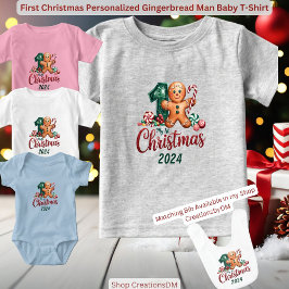 Camiseta De Bebé Primer hombre de jengibre personalizado de Navidad