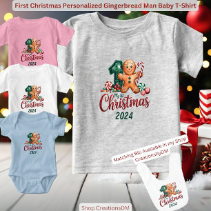 Camiseta De Bebé Primer hombre de jengibre personalizado de Navidad