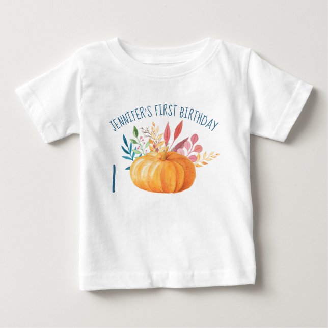 Camiseta De Bebé Primer Ilustracion de calabaza Naranja de cumpleañ (Anverso)