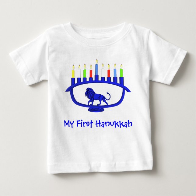 Camiseta De Bebé Primer León Hanukkah Menorah (Anverso)