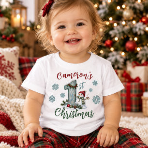 Camiseta De Bebé Primer Navidad de bebé personalizado Muñeco de nie