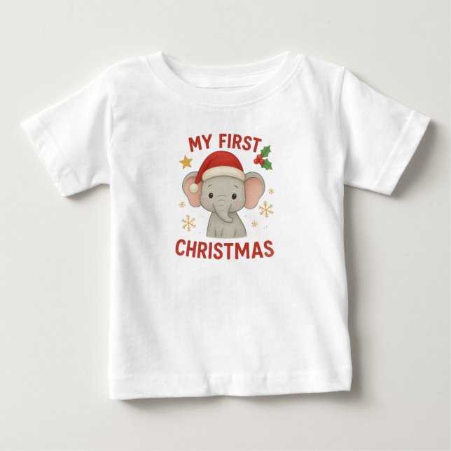 Camiseta De Bebé Primer Navidad de Elefante Bebé (Anverso)