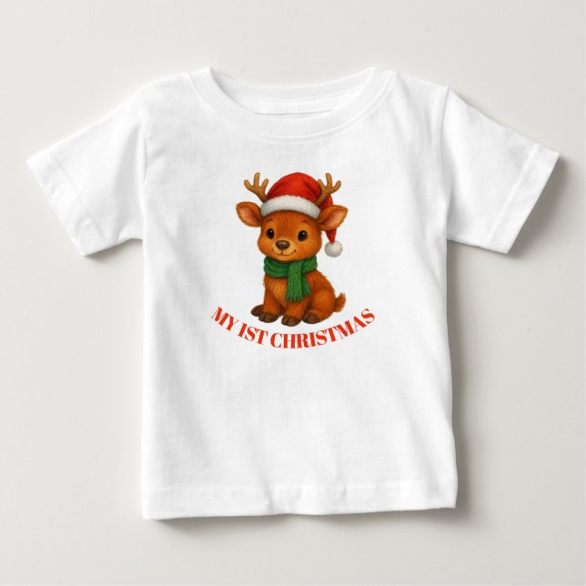 Camiseta De Bebé Primer Navidad de Reno Bebé (Anverso)