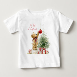 Camiseta De Bebé Primer Navidad del bebé oso de peluche 