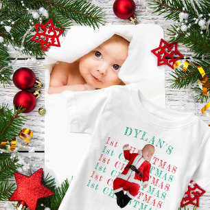 Camiseta De Bebé PRIMER NAVIDAD Santa 1er Navidad Foto Personalizad