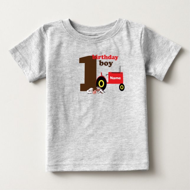 Camiseta De Bebé primer niño de cumpleaños granja antiguo tractor t (Anverso)