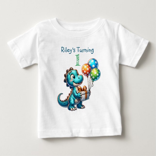 Camiseta De Bebé Primer niño de cumpleaños nombre de dinosaurio y e (Anverso)