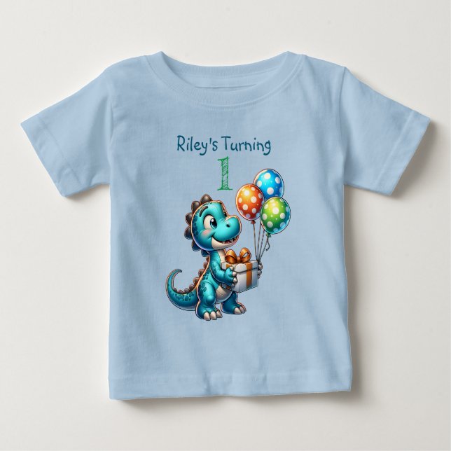 Camiseta De Bebé Primer niño de cumpleaños nombre de dinosaurio y e (Anverso)