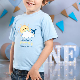 Camiseta De Bebé Primer niño de cumpleaños Whimsical Airplane Sun &