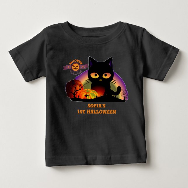Camiseta De Bebé Primer niño de gato negro de Halloween (Anverso)
