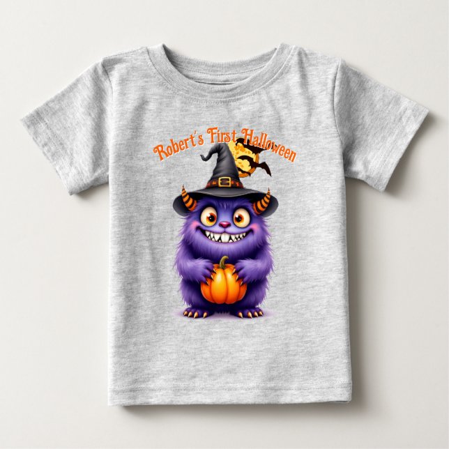 Camiseta De Bebé Primer nombre de Personalizar de Monstruo Cute de  (Anverso)