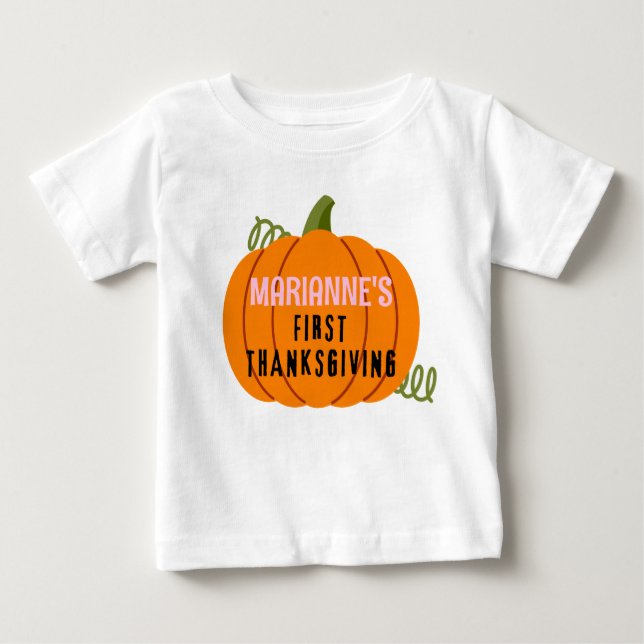 Camiseta De Bebé Primer nombre personalizado de la calabaza de Acci (Anverso)