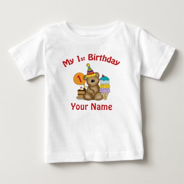 Camiseta De Bebé Primer oso del cumpleaños del bebé personalizado (Anverso)