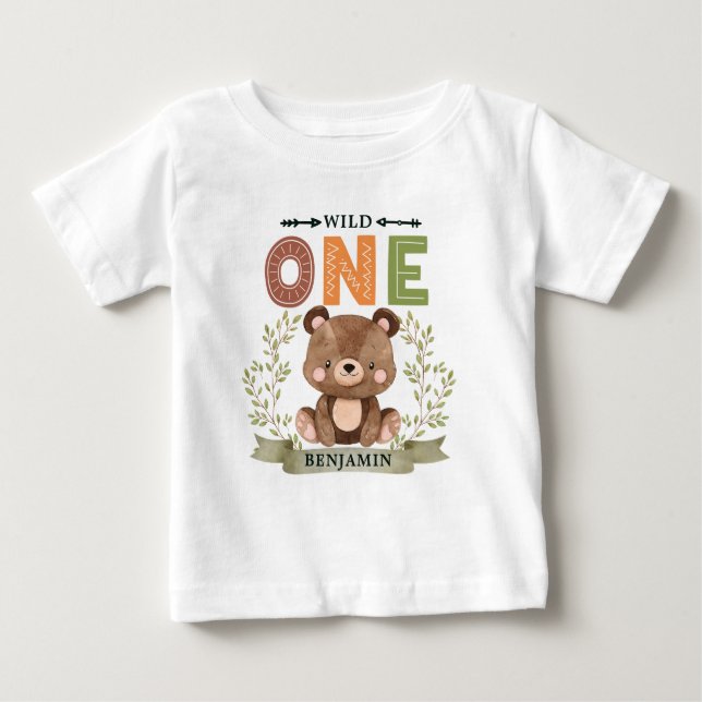 Camiseta De Bebé Primer oso forestal WILD ONE personalizado (Anverso)