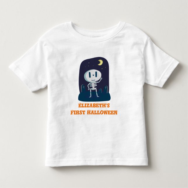 Camiseta De Bebé Primer Personalizado de esqueleto de Halloween per (Anverso)