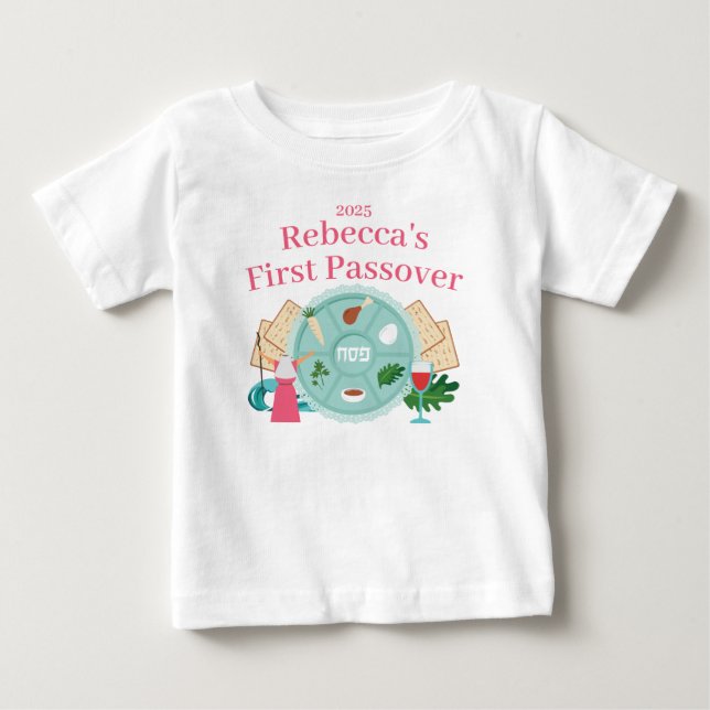 Camiseta De Bebé Primer Personalizado de Pascua Chica Nombre Año Ca (Anverso)
