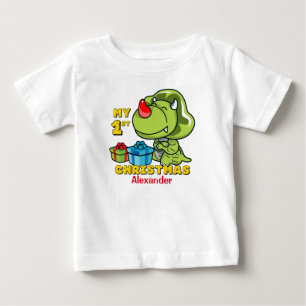 Camiseta De Bebé Primer personalizado del dinosaurio del navidad