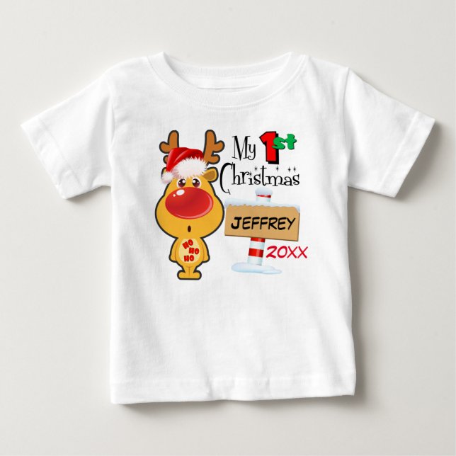 Camiseta De Bebé Primer personalizado del reno del navidad del bebé (Anverso)