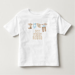 Camiseta De Bebé Primer Rodeo Bebé azul y cumpleaños de bronceado