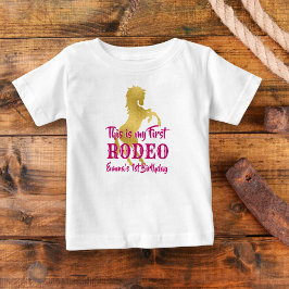 Camiseta De Bebé Primer rodeo cowgirl rosa y oro personalizado
