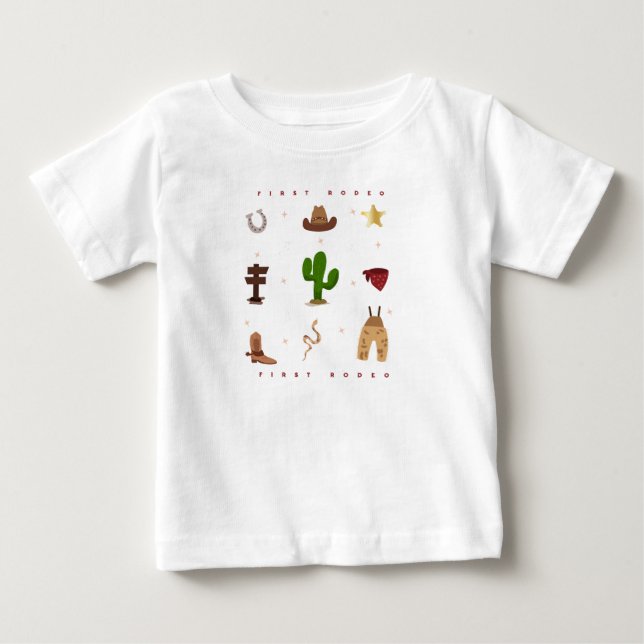 Camiseta De Bebé Primer Rodeo Vaquero Cumpleaños Niños (Anverso)