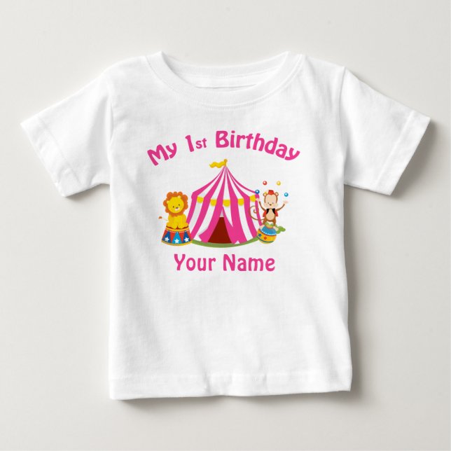 Camiseta De Bebé Primer rosa del circo del cumpleaños del bebé (Anverso)