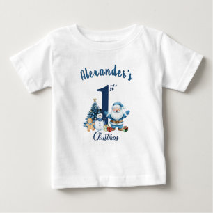 Camiseta De Bebé Primer Santa Azul de Navidad