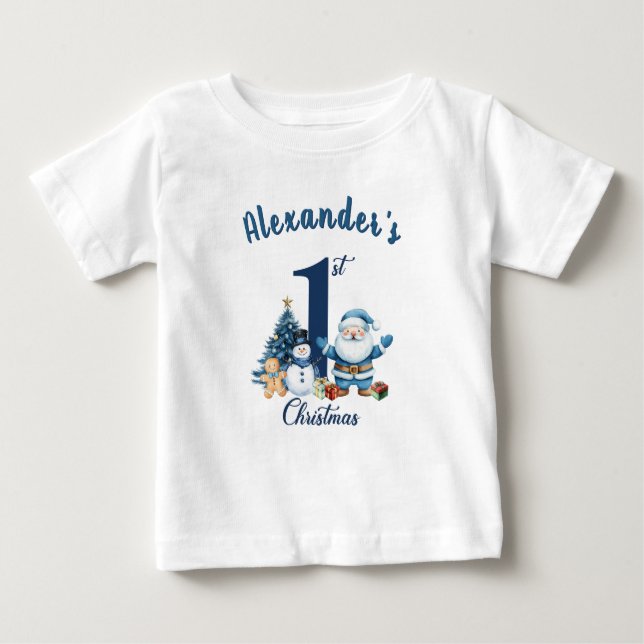 Camiseta De Bebé Primer Santa Azul de Navidad (Anverso)