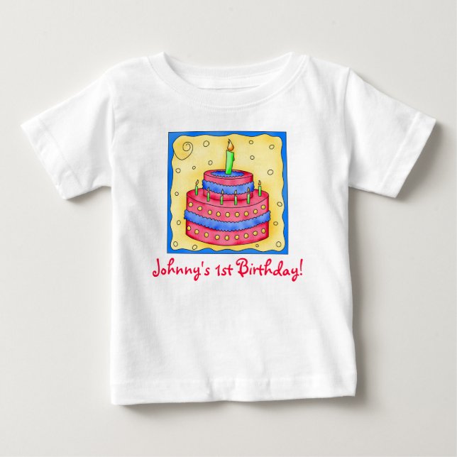 Camiseta De Bebé Primera (1) Cake Tee Shirt de cumpleaños (Anverso)