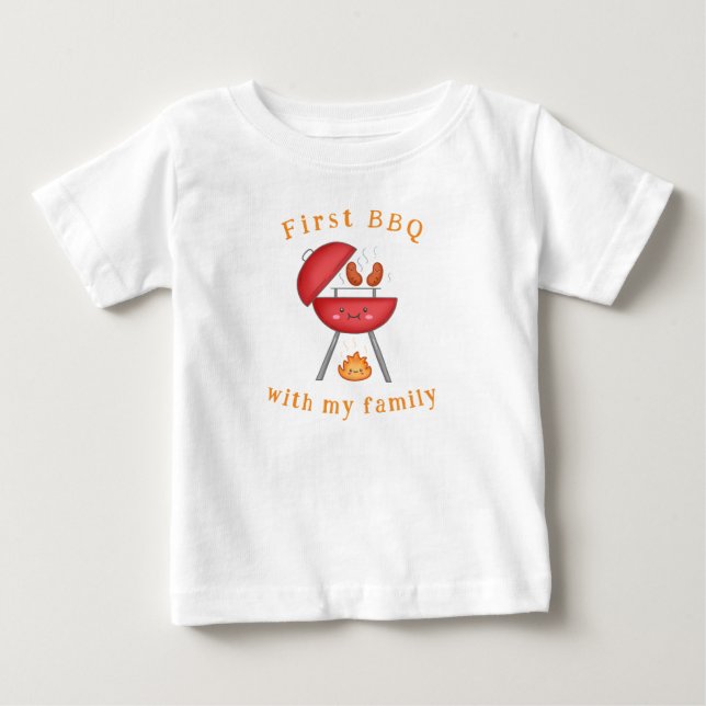 Camiseta De Bebé Primera BBQ Familia Niños Divertidos Vacaciones de (Anverso)