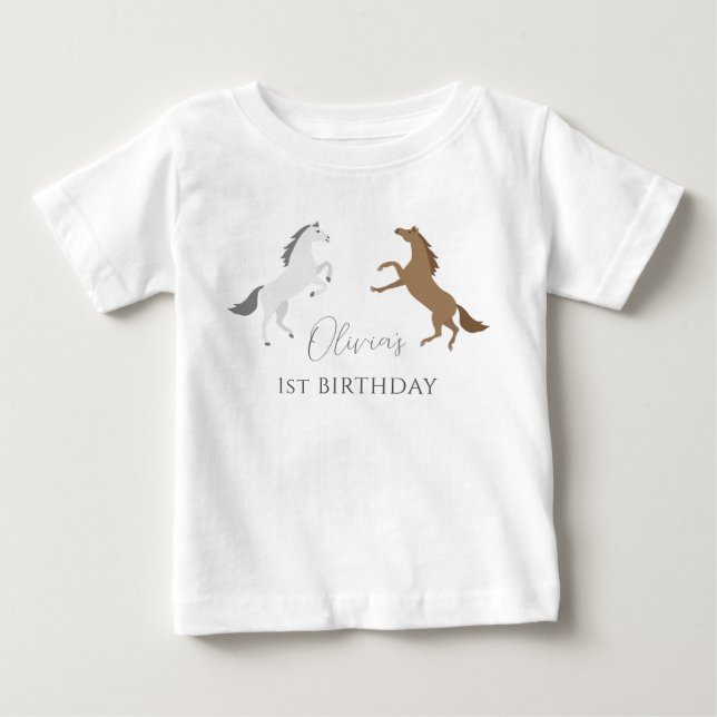 Camiseta De Bebé Primera Cumpleaños Vaquera Caballo Moderno (Anverso)