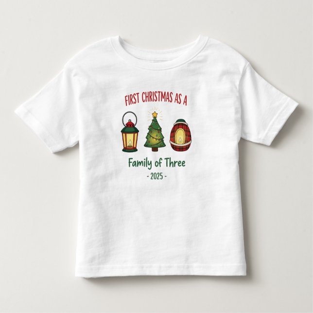 Camiseta De Bebé "Primera Navidad como familia de tres Ornamen 2025 (Anverso)